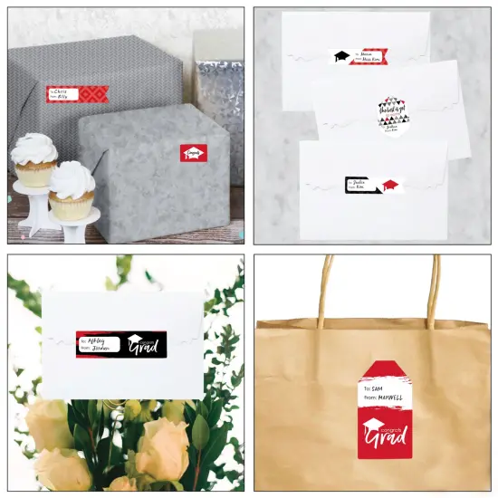 Big Dot of Happiness Red Grad - Best is Yet to Come - Assorted Red Graduation Party Gift Tag Labels - To and From Stickers - 12 Sheets - 120 Stickers {7}