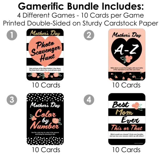 Big Dot of Happiness Best Mom Ever - 4 Mother's Day Party Games - 10 Cards Each - Gamerific Bundle {4}
