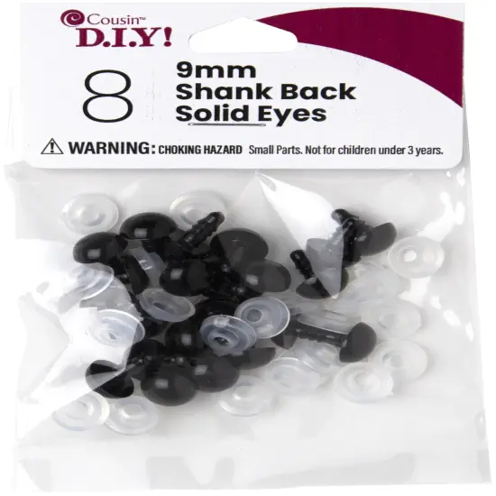 CousinDIY Shank Back Solid Eyes 9mm 8/Pkg-Black {1}