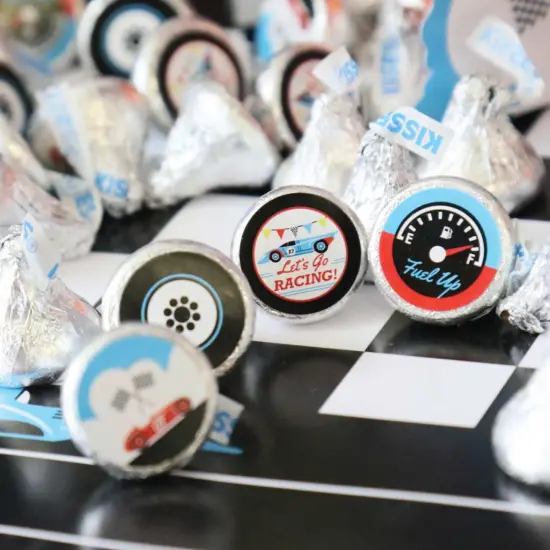 Big Dot of Happiness Let's Go Racing - Racecar - Baby Shower or Birthday Round Candy Sticker Favors - Labels Fits Chocolate Candy (1 sheet of 108) {7}