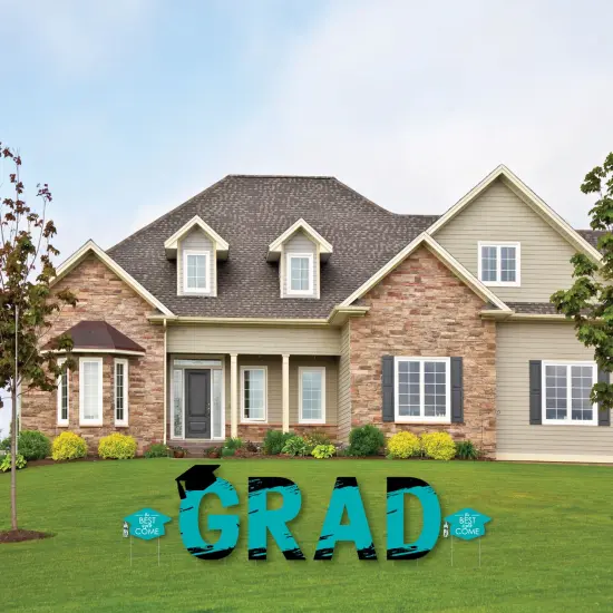 Big Dot of Happiness Teal Graduation Party Yard Signs - Outdoor Lawn Decorations - GRAD {4}