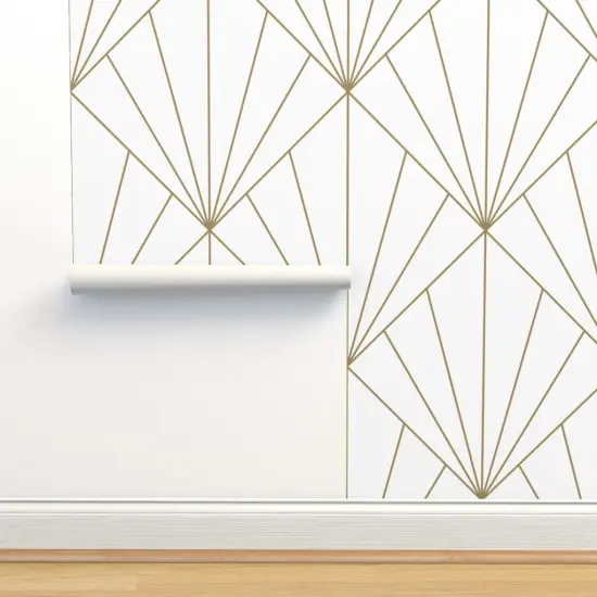 Peel & Stick Wallpaper 2FT Wide Art Deco Geometric Triangles Gold Look White Diamond Custom Removable Wallpaper by Spoonflower {2}