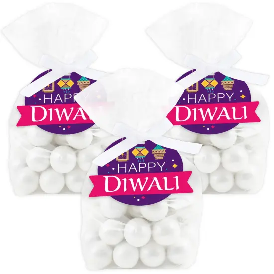 Big Dot of Happiness Happy Diwali - Festival of Lights Party Clear Goodie Favor Bags - Treat Bags With Tags - Set of 12 {1}