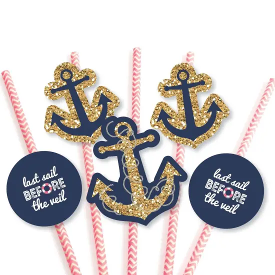 Big Dot of Happiness Last Sail Before the Veil Paper Straw Decor - Nautical Bridal Shower and Bachelorette Party Striped Decorative Straws - Set of 24 {7}