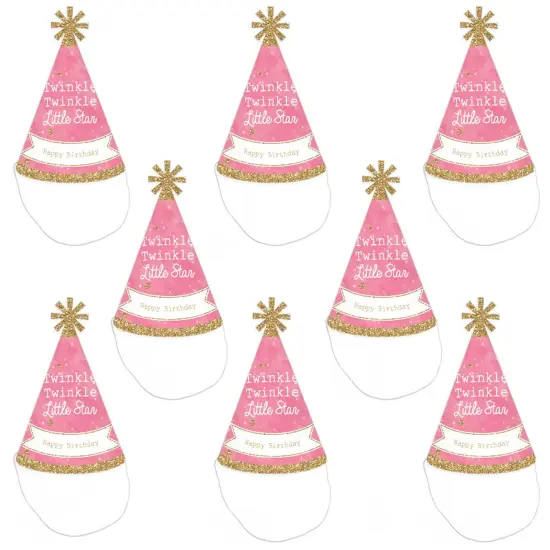 Big Dot of Happiness Pink Twinkle Twinkle Little Star - Cone Happy Birthday Party Hats for Kids and Adults - Set of 8 (Standard Size) {7}