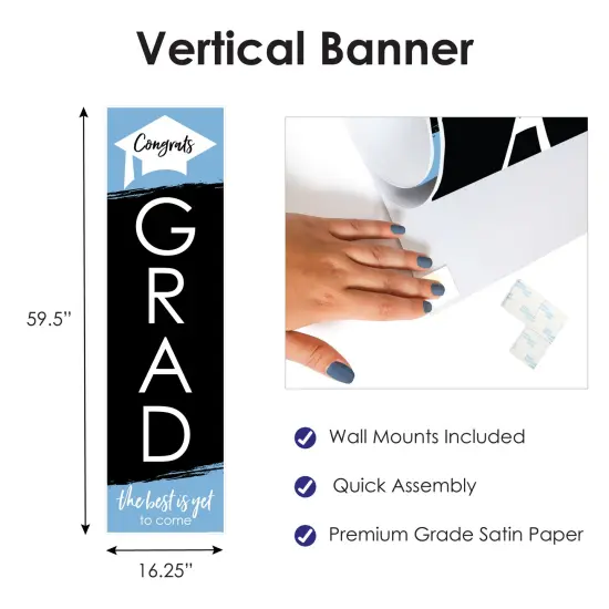 Big Dot of Happiness Light Blue Graduation Party Door Decoration - Vertical Banner {4}