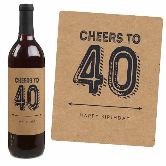 Big Dot of Happiness 40th Milestone Birthday Party Gift For Men - Wine Bottle Label Stickers - Set of 4 {7}