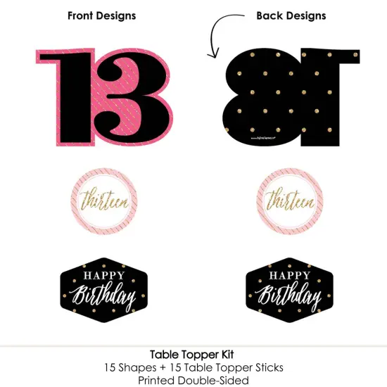 Big Dot of Happiness Chic 13th Birthday - Pink, Black and Gold - Birthday Party Centerpiece Sticks - Table Toppers - Set of 15 {6}