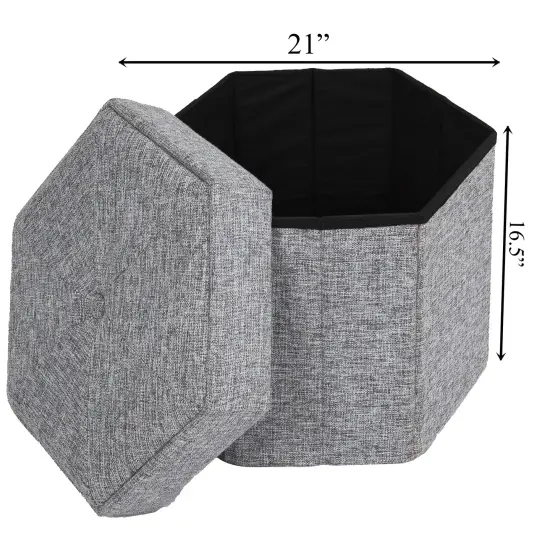 Decorative Grey Foldable Hexagon Ottoman for Living Room, Bedroom, Dining, Playroom or Office {4}
