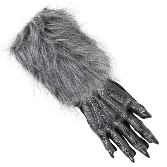 Werewolf Hand Costume Gloves - Grey Hairy Wolf Claw Hands Paws Monster Costume Accessories for Kids and Adults {4}