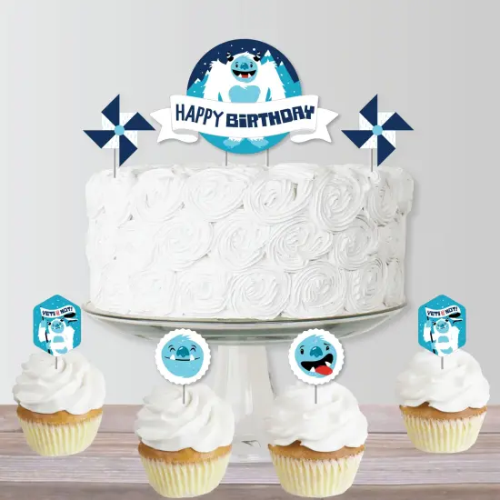 Big Dot of Happiness Yeti to Party - Abominable Snowman Birthday Party Cake Decorating Kit - Happy Birthday Cake Topper Set - 11 Pieces {6}