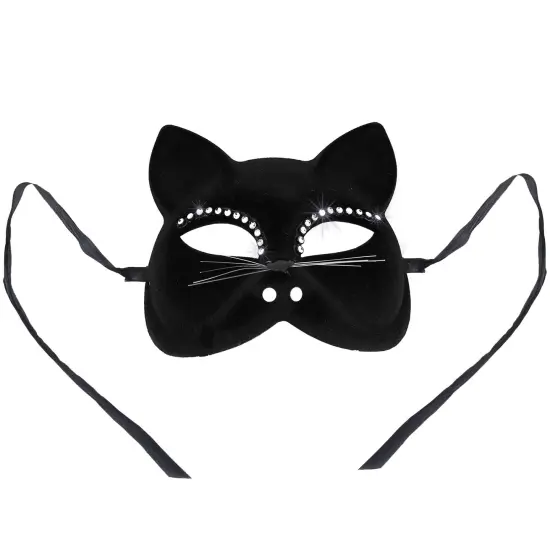 Venetian Black Cat Mask - Masquerade Costume Half Face Eye Mask for Kids and Adults {2}