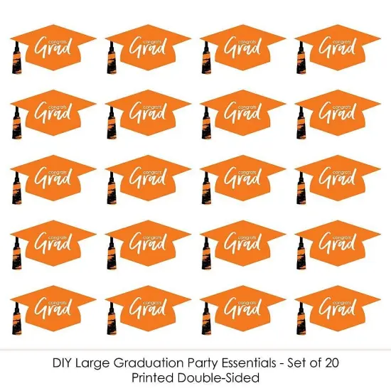 Big Dot of Happiness Orange Graduation Hat Decorations - DIY Large Party Essentials - 20 Count {6}