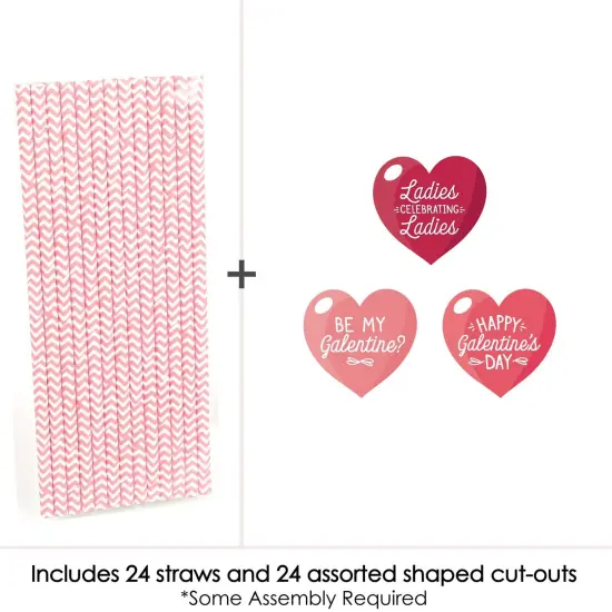 Big Dot of Happiness Happy Galentine's Day - Paper Straw Decor - Valentine's Day Party Striped Decorative Straws - Set of 24 {4}
