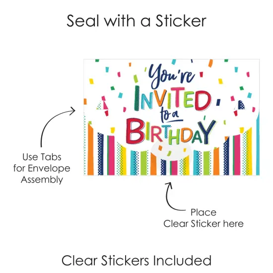 Big Dot of Happiness Cheerful Happy Birthday - Fill-In Cards - Colorful Birthday Party Fold and Send Invitations - Set of 8 {7}