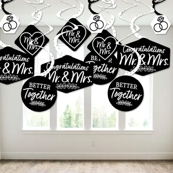 Big Dot of Happiness Mr. and Mrs. - Black and White Wedding or Bridal Shower Hanging Decor - Party Decoration Swirls - Set of 40 {4}