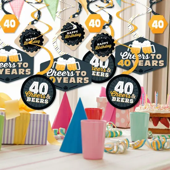 Big Dot of Happiness Cheers and Beers to 40 Years - 40th Birthday Party Hanging Decor - Party Decoration Swirls - Set of 40 {3}