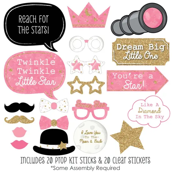 Big Dot of Happiness Pink Twinkle Twinkle Little Star - Baby Shower or Birthday Party Photo Booth Props Kit - 20 Count {3}