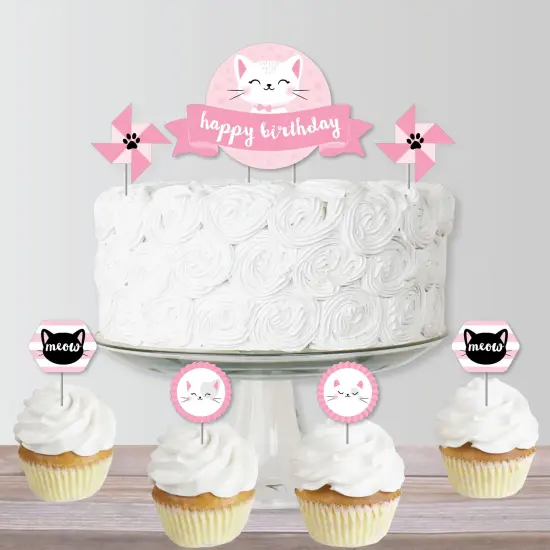 Big Dot of Happiness Purr-fect Kitty Cat - Kitten Meow Birthday Party Cake Decorating Kit - Happy Birthday Cake Topper Set - 11 Pieces {6}