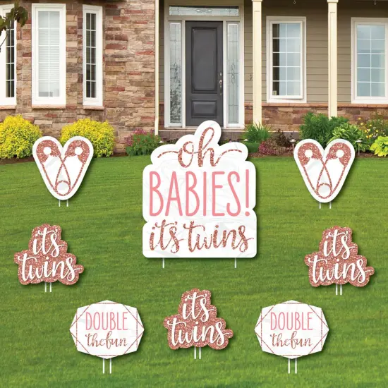 Big Dot of Happiness It's Twin Girls - Yard Sign and Outdoor Lawn Decorations - Pink and Rose Gold Twins Baby Shower Yard Signs - Set of 8 {1}