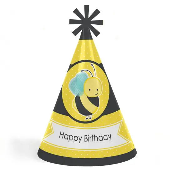 Big Dot of Happiness Honey Bee - Cone Happy Birthday Party Hats for Kids and Adults - Set of 8 (Standard Size) {1}