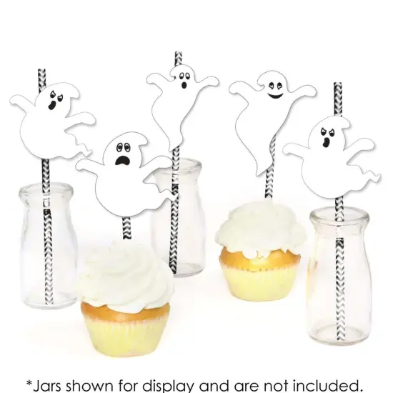 Big Dot of Happiness Spooky Ghost - Paper Straw Decor - Halloween Party Striped Decorative Straws - Set of 24 {6}