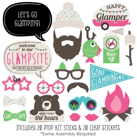 Big Dot of Happiness Let's Go Glamping - Photo Booth Props Kit - 20 Count {3}