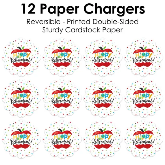 Big Dot of Happiness Teacher Retirement - Happy Retirement Party Round Table Decorations - Paper Chargers - Place Setting For 12 {7}
