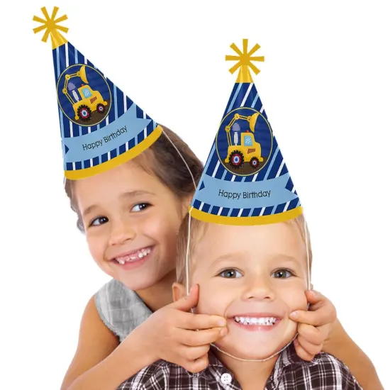 Big Dot of Happiness Construction Truck - Cone Happy Birthday Party Hats for Kids and Adults - Set of 8 (Standard Size) {3}