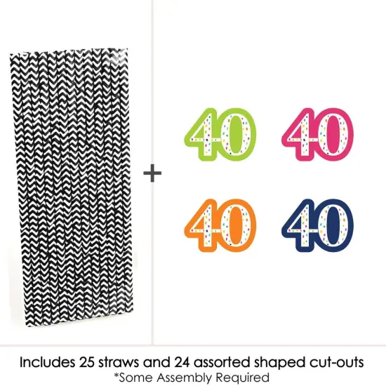 Big Dot of Happiness 40th Birthday - Cheerful Happy Birthday - Paper Straw Decor - Fortieth Birthday Party Striped Decorative Straws - Set of 24 {4}