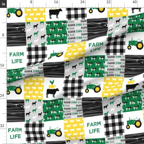 Various Fabrics by the Yard or Fat Quarter Farm Life Wholecloth Green Yellow Black Woodgrain Patchwork Horse Plaid Quilt Themed Cows Horses Custom Printed Fabric by Spoonflower {1}