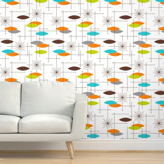 Pre-Pasted Wallpaper 2FT Wide Mid Century Modern, Orbs, Large Scale, Starburst, Atomic, Mcm, Retro, Space Age, Brown, Burnt Orange, Blue, Lime Green Custom Pre-pasted Wallpaper by Spoonflower {5}