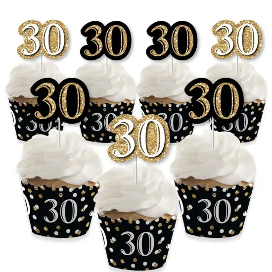 Big Dot of Happiness Adult 30th Birthday - Gold - Cupcake Decoration - Birthday Party Cupcake Wrappers and Treat Picks Kit - Set of 24 {1}
