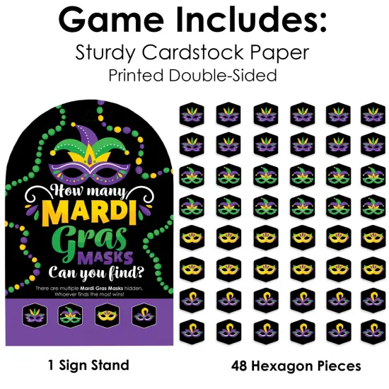 Big Dot of Happiness Colorful Mardi Gras Mask - Masquerade Party Scavenger Hunt - 1 Stand and 48 Game Pieces - Hide and Find Game {6}