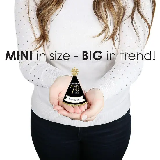 Big Dot of Happiness Adult 70th Birthday - Gold - Mini Cone Birthday Party Hats - Small Little Party Hats - Set of 8 {4}