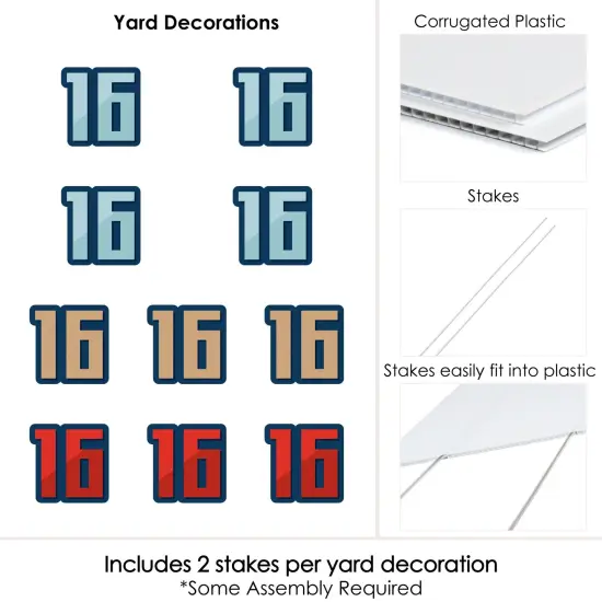 Big Dot of Happiness Boy 16th Birthday - Sixteen Shaped Lawn Decorations - Outdoor Sweet Sixteen Birthday Party Yard Decorations - 10 Piece {7}