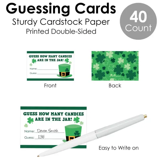 Big Dot of Happiness Shamrock St. Patrick's Day - How Many Candies Saint Paddy&rsquo;s Day Party Game - 1 Stand and 40 Cards - Candy Guessing Game {7}