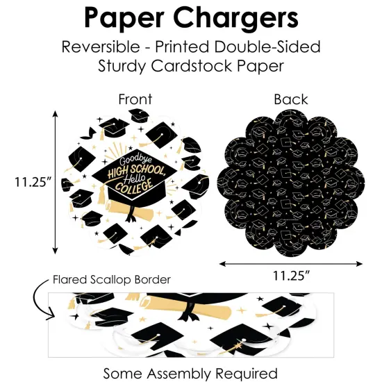Big Dot of Happiness Hello College Graduation Party Paper Charger and Table Decorations - Chargerific Kit - Place Setting for 8 {6}