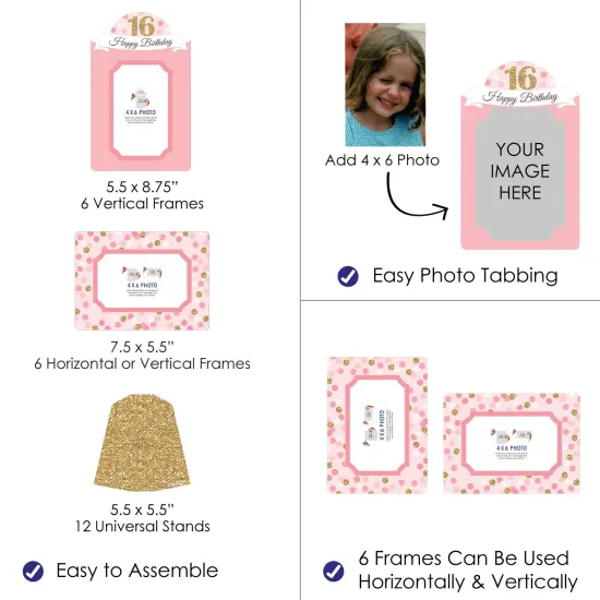 Big Dot of Happiness Sweet 16 - 16th Birthday Party 4x6 Picture Display - Paper Photo Frames - Set of 12 {4}