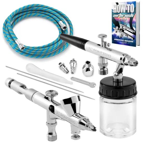 PointZero PZ-220XS Premium Dual-action Two Airbrush Set {1}