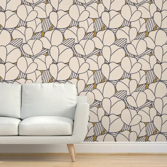 Peel & Stick Wallpaper 2FT Wide Modern Flower Tulip Floral Geometric Art Deco Beige Navy Bold Lines Feminine Large Scale Ginger Ochre Custom Removable Wallpaper by Spoonflower {5}