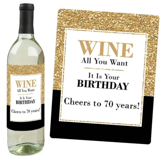 Big Dot of Happiness Adult 70th Birthday - Gold - Birthday Party Gift for Women and Men - Wine Bottle Label Stickers - Set of 4 {6}