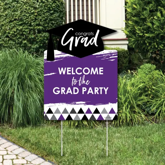 Big Dot of Happiness Purple Graduation Party Decorations - Grad Party Welcome Yard Sign {1}
