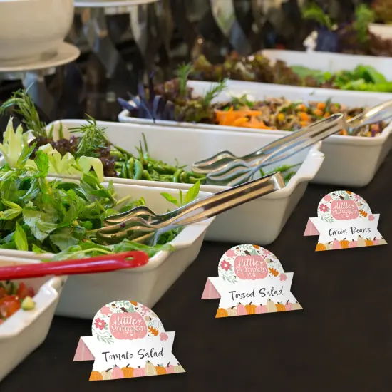 Big Dot of Happiness Girl Little Pumpkin - Fall Birthday Party or Baby Shower Tent Buffet Card - Table Setting Name Place Cards - Set of 24 {4}