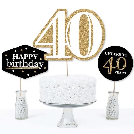 Big Dot of Happiness Adult 40th Birthday - Gold - Birthday Party Centerpiece Sticks - Table Toppers - Set of 15 {4}