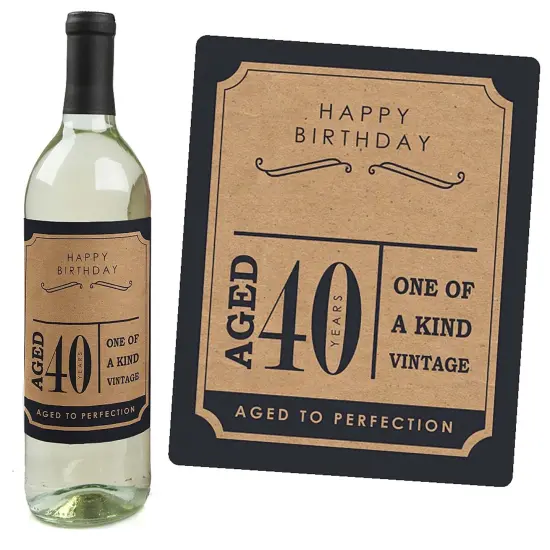 Big Dot of Happiness 40th Milestone Birthday Party Gift For Men - Wine Bottle Label Stickers - Set of 4 {3}