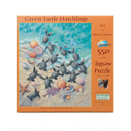 Sunsout Green Turtle Hatchlings 550 pc Jigsaw Puzzle SV45501 {4}