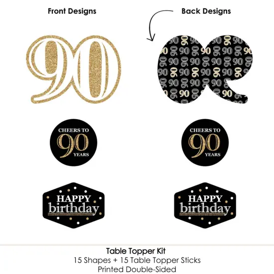 Big Dot of Happiness Adult 90th Birthday - Gold - Birthday Party Centerpiece Sticks - Table Toppers - Set of 15 {6}