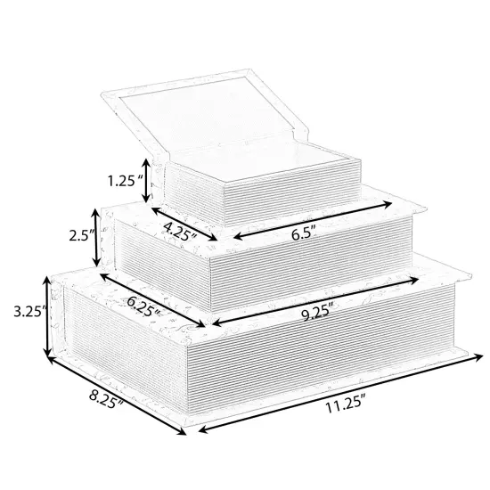 Set of 3 Velvet Vintage Storage Wooden Antique Classic Decorative Book Box Holder White Musical {4}