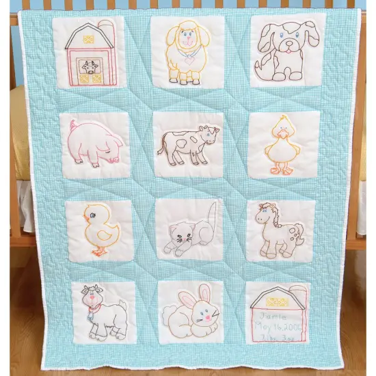 Jack Dempsey Stamped White Nursery Quilt Blocks 9"X9" 12/pkg-Barnyard Friends {1}